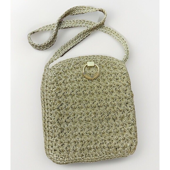 Magid Handbags - Vintage 1960s Magid Italy Crochet Satin Evening Clutch Gold Woven Handle Bag
